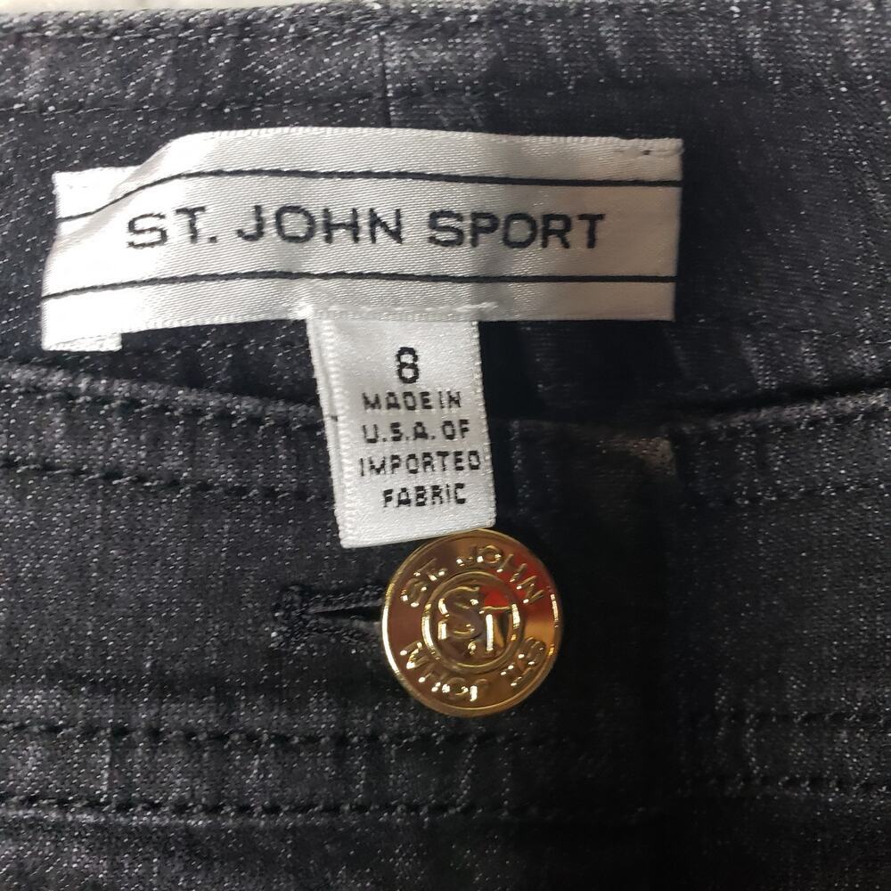 St. John Sport Womens Navy Blue Straight Leg Pants Size 8 Cuff Cropp Red Stripe - Picture 4 of 9